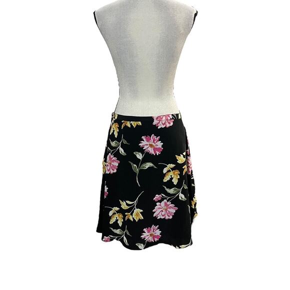 VTG 90s Petite Sophisticate Black & Pink Whimsical Floral Silk Midi Skirt 10/M - Picture 6 of 7